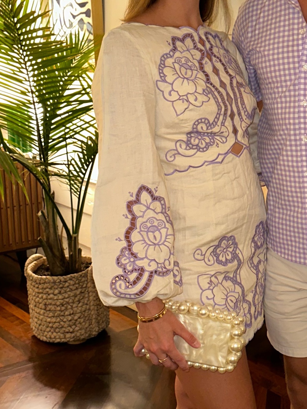 Alice McCall Cream Dress with Purple Floral Embroidery